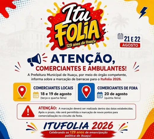 Prefeitura define datas para marcação de barracas para o Itufolia 2026