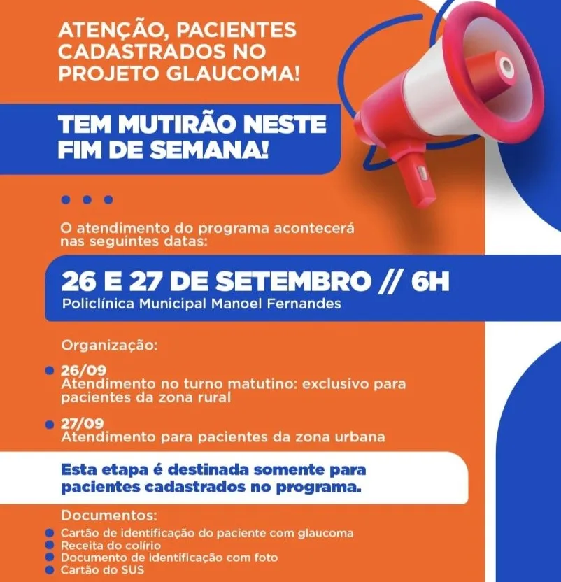 Policlínica recebe mutirão do Projeto Glaucoma neste fim de semana