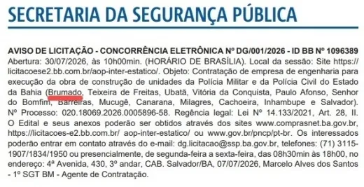 Licitação para nova sede do 24º BPM é publicada no Diário Oficial