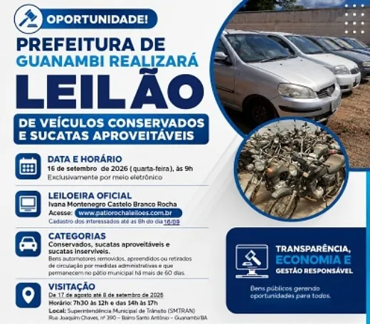 Prefeitura anuncia leilão de veículos e sucatas para 16 de setembro