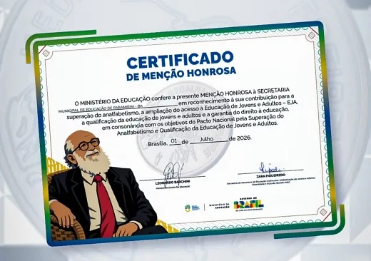 Município recebe Menção Honrosa da Medalha Paulo Freire no EJA