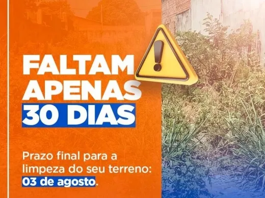 Proprietários têm até 3 de agosto para regularizar limpeza de terrenos e evitar sanções