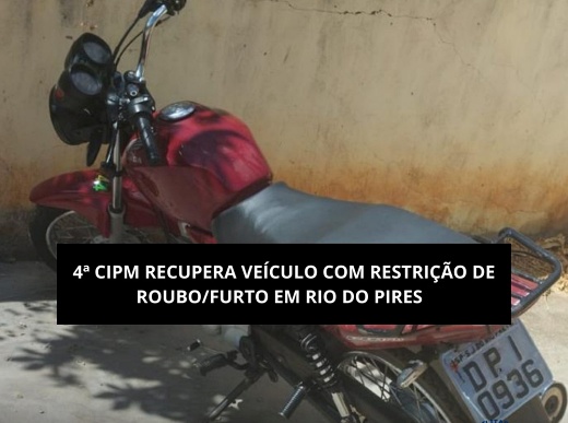 Rio do Pires: PM recupera moto com restrição de roubo/furto